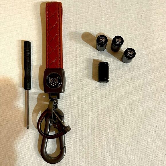 Dodge fob Keychain brown & valve Stem caps black - Picture 1 of 5